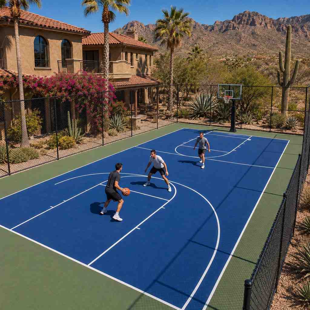 Backyard basketball court with Laykold surfacing in Scottsdale, Arizona
