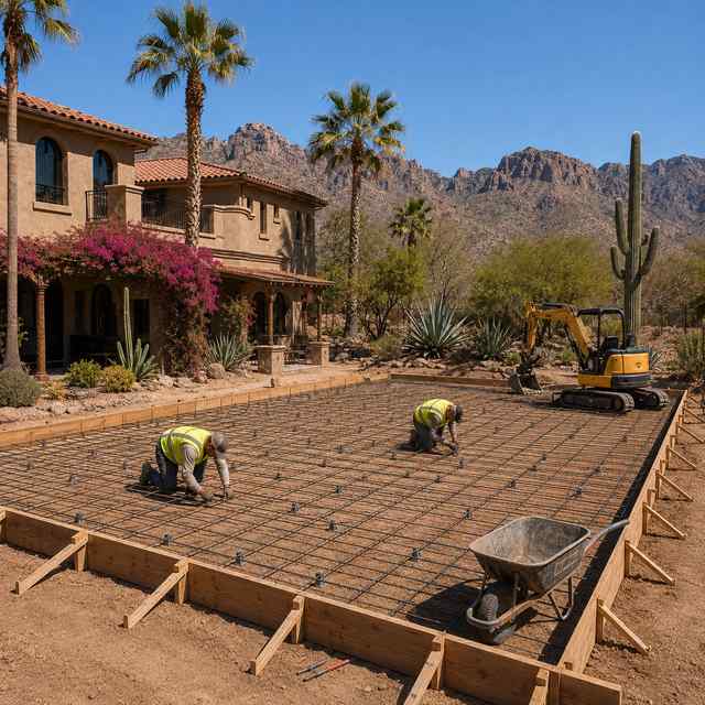 Formwork and rebar laid for a new basketball court slab in Arizona