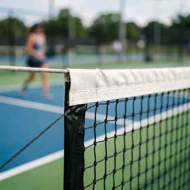 Dominator pickleball net system on a finished court