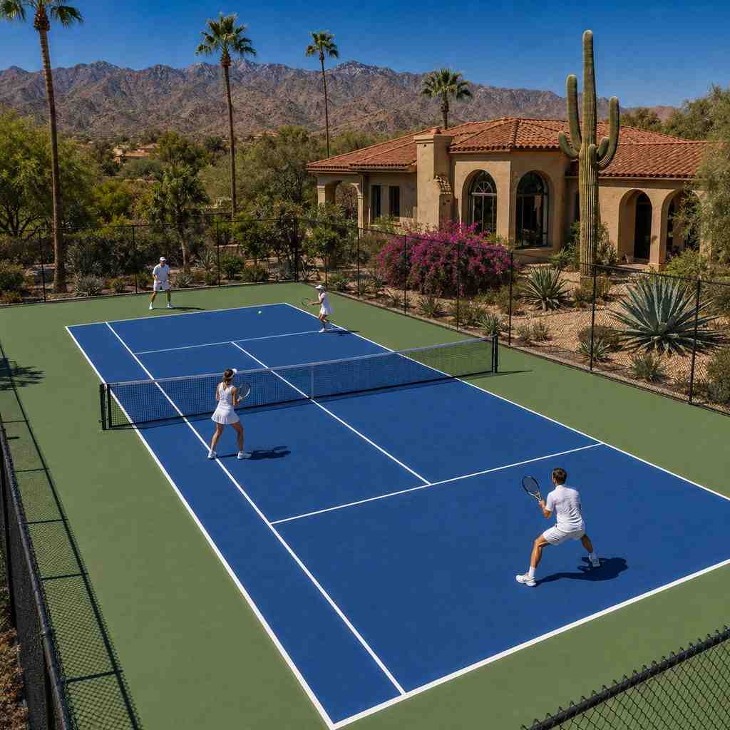 Private tennis court with Laykold surfacing in Paradise Valley, Arizona
