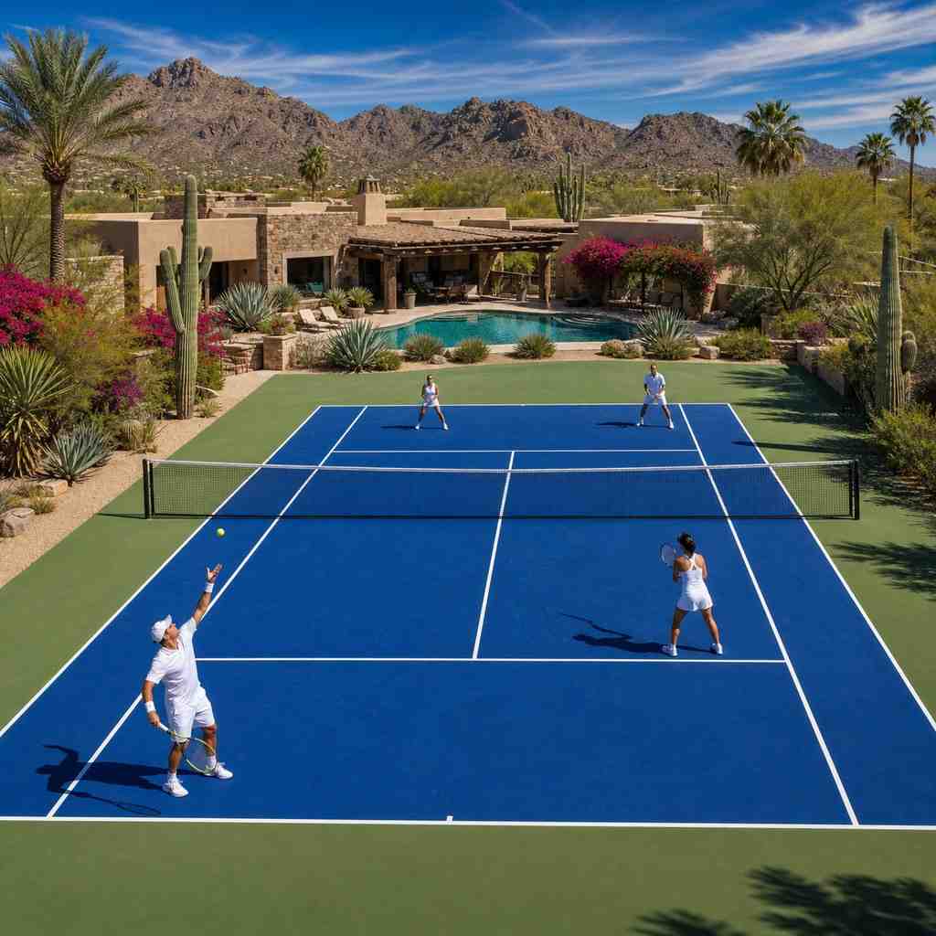 Backyard tennis court with Laykold surfacing in Arizona